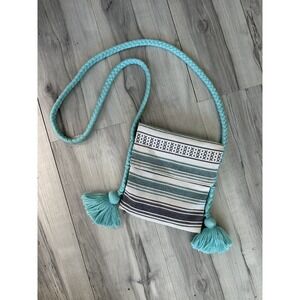 AMERICAN GIRL Crossbody Purse 9"X8" Blue White‎ Oversized Tassels Clasp Girlcore